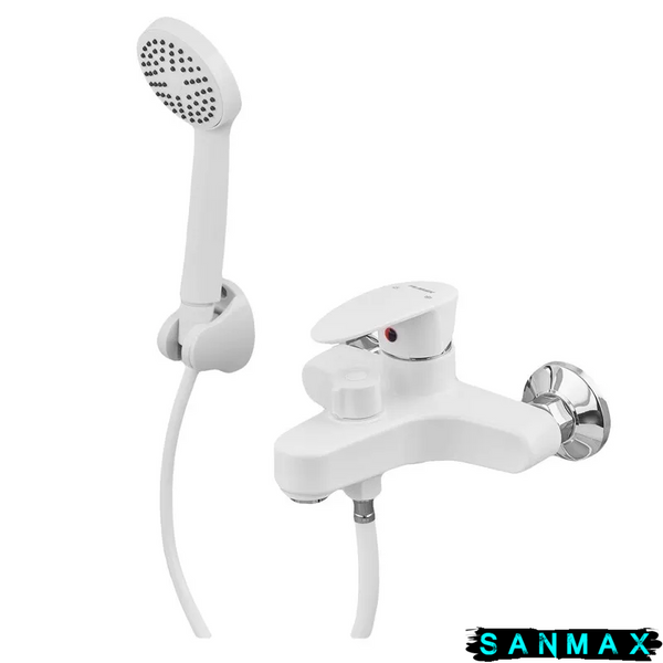 Змішувач для ванни Plamix Cezar-009 Euro Set Білий, зі шлангом, лійкою та кронштейном (PM0692) PM0692 фото