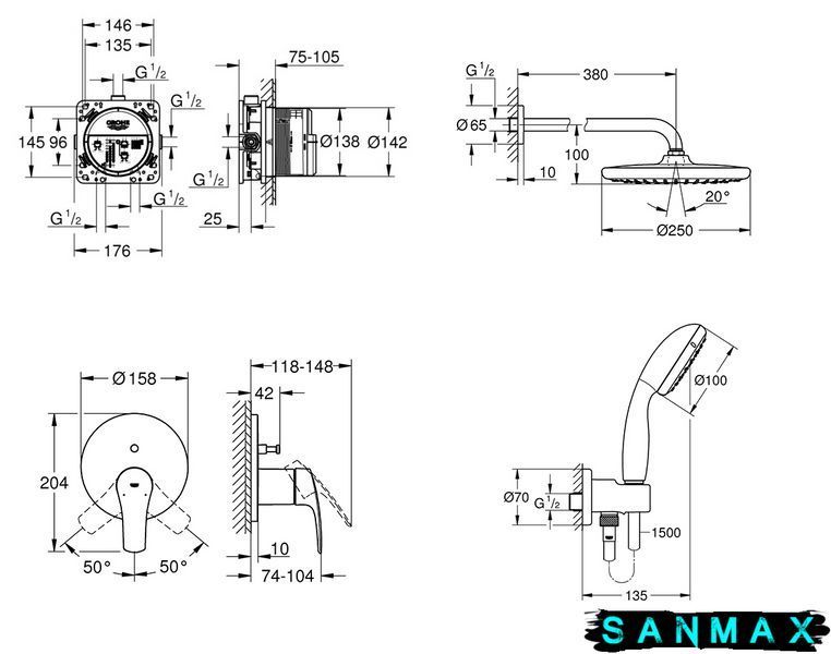 Вбудована душова система зі змішувачем Grohe Eurosmart New Tempesta 250 (UA26416SC3) UA26416SC3 фото