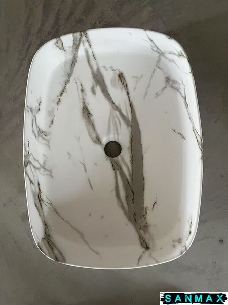 Умивальник накладний керамічний Mixxus Premium Bevel-0102 Marble 495х370х135mm Мармур (MP6519) MP6519 фото