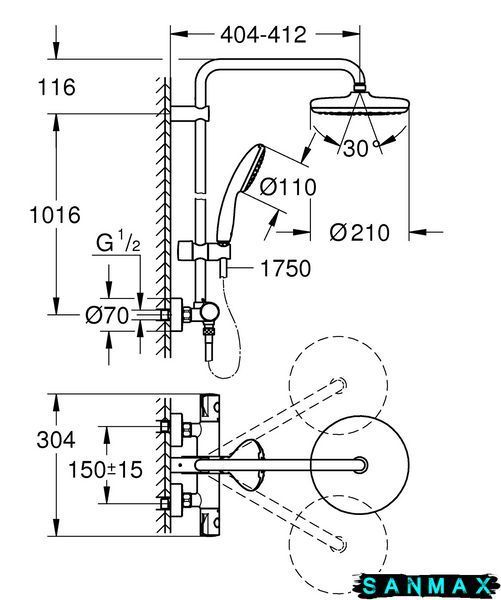Душова система термостатична Grohe Tempesta System 210 для настінного монтажу (26811001) 26811001 фото