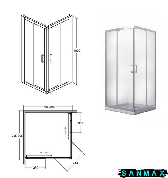 Кабіна квадратна Besco Modern 80x80x185: скло grigio, профіль хромований MK-80-185-G фото