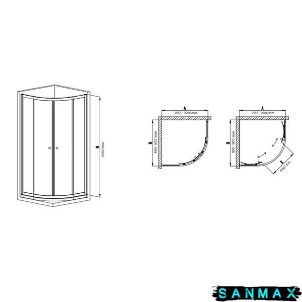 Душова кабіна без піддону Mixxus Premium Diverse SC01-90x90x195-TR Хром прозоре скло 5мм (MI6859) MI6859 фото
