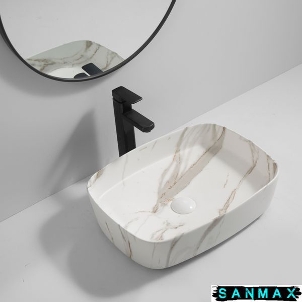 Умивальник накладний керамічний Mixxus Premium Bevel-0102 Marble 495х370х135mm Мармур (MP6519) MP6519 фото