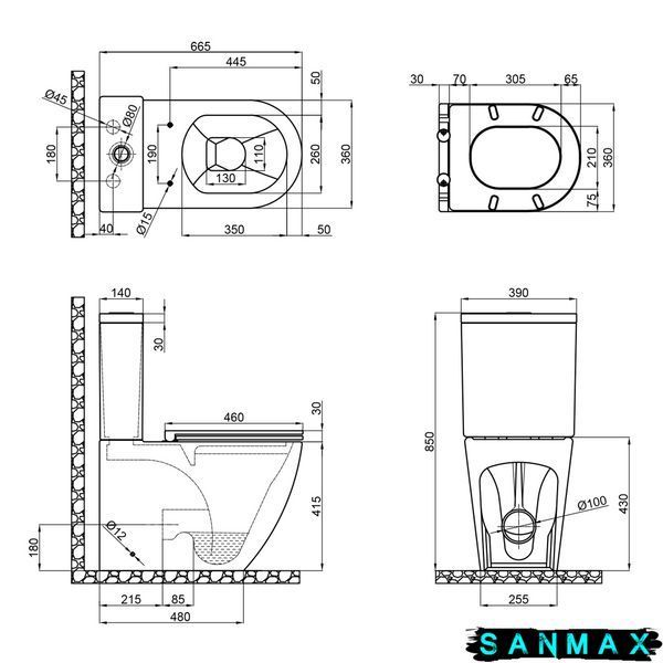 Чаша унітазу-компакту Mixxus Premium Ellipse-0402-R Bowl 660х390х855 Rimless без сидіння (MI8346) MI8346 фото