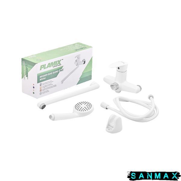 Змішувач для ванни Plamix Cezar-006 Euro Білий (з шлангом, лійкою та кронштейном) (PM0666) PM0666 фото
