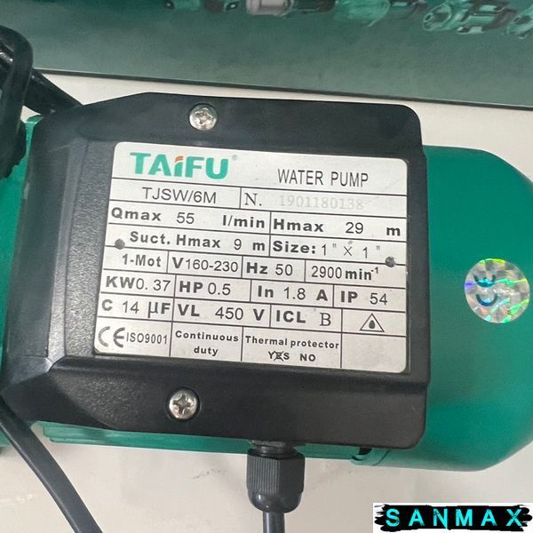 Насос поверхневий самовсмоктувальний Taifu TJSW/6M, корпус чавун Н=29М, Q=3,3кбМ P=370 Вт, 1"x 1" (TF0028) TF0028 фото