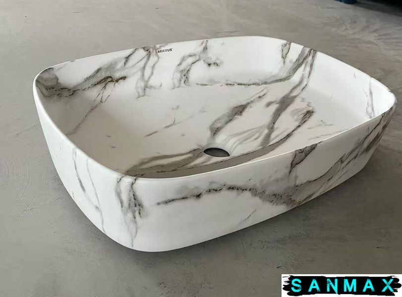 Умивальник накладний керамічний Mixxus Premium Bevel-0102 Marble 495х370х135mm Мармур (MP6519) MP6519 фото