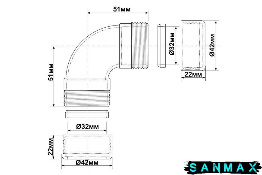 Коліно для умивальника 32х32 латунь 32A-CB 32A-CB фото