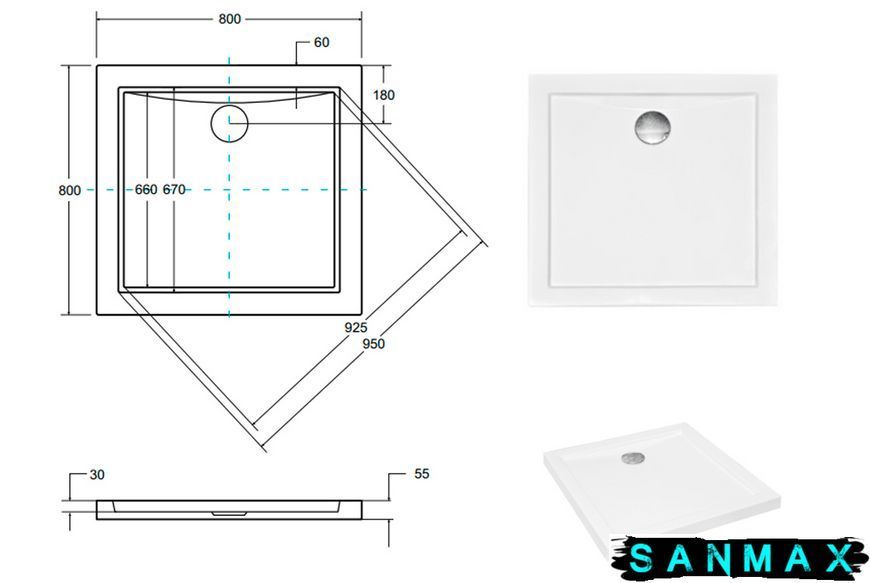 Піддон квадратний Besco Aquarius SlimLine 80х80х3/5.5 см BAA-80-K фото