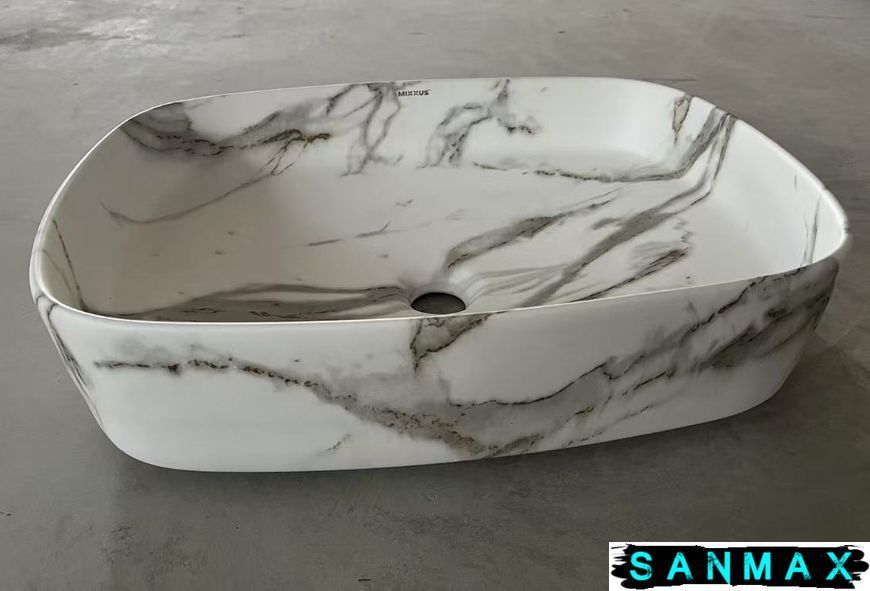 Умивальник накладний керамічний Mixxus Premium Bevel-0102 Marble 495х370х135mm Мармур (MP6519) MP6519 фото