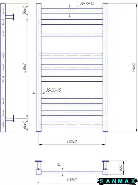 Водяна сушарка для рушників Маріо&nbsp;Inox&nbsp;Чикаго 770х430/400 1.7.052040.P фото