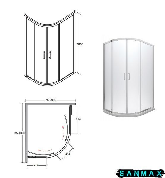 Кабіна асиметрична Besco Modern 100x80x185 універсальна: скло grigio, профіль хромований MA-100-80-G фото