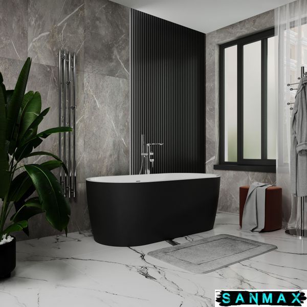 Ванна акрилова вільностояча суцільнолита Koller Pool PureLine 1600x800 Білий/Matt Чорний з сифоном 0266251501 фото