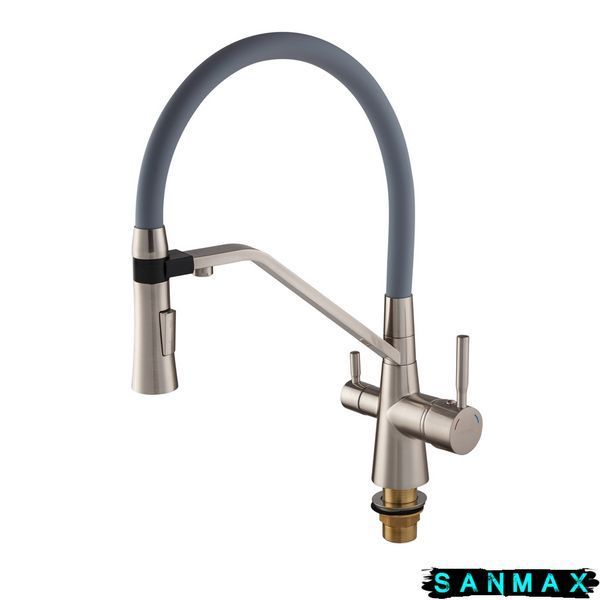 Змішувач для кухні з сірим силіконовим виливом Mixxus Premium Magnet 021 Нерж (MI6976) MI6976 фото