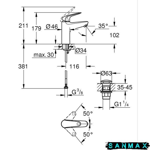 Одноважільний змішувач для умивальника M-Size Grohe Euroeco (24267001) 24267001 фото