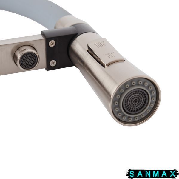 Змішувач для кухні з сірим силіконовим виливом Mixxus Premium Magnet 021 Нерж (MI6976) MI6976 фото