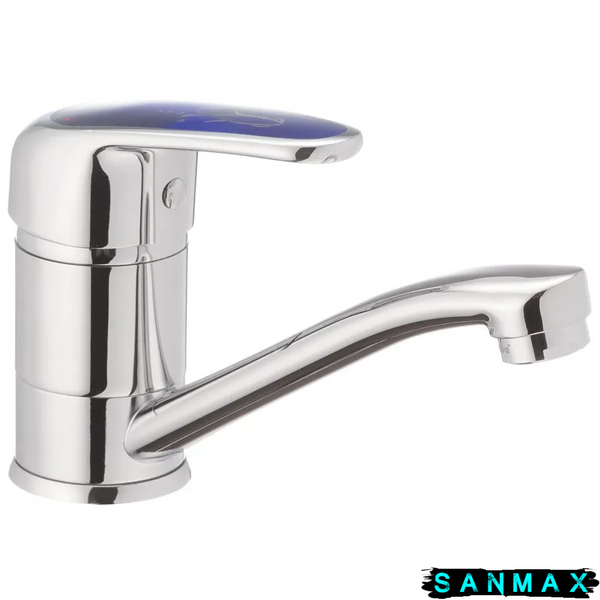 Змішувач для умивальника на гайці Haiba Magik 555 (15 см) Хром Синя ручка (HB0672) HB0672 фото