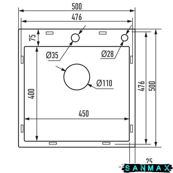 Кухонна інтегрована мийка Mixxus MH5050 Micro Decor Чорний (3.0/0.8) з нерж. сталі (колір чорний) (MI8215) MI8215 фото