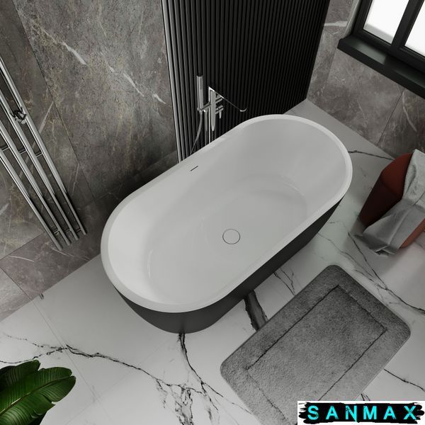 Ванна акрилова вільностояча суцільнолита Koller Pool PureLine 1600x800 Білий/Matt Чорний з сифоном 0266251501 фото