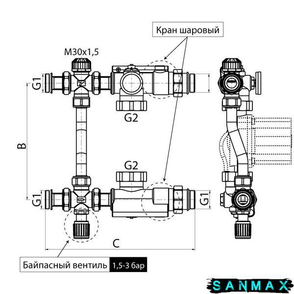 Змішувальний вузол для колектора з трьохходовим краном Koer KR.1022S-1(KR2911) KR2911 фото