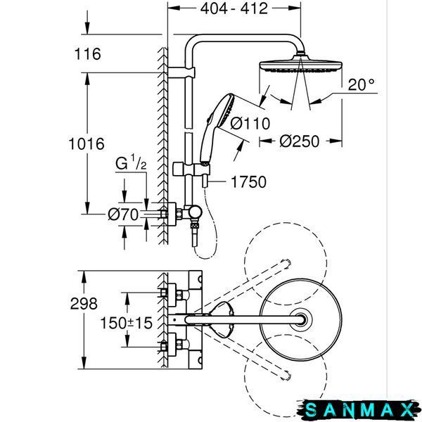 Душова система термостатична Grohe Tempesta System 250 (26670001) 26670001 фото