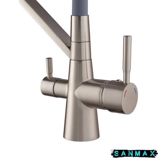 Змішувач для кухні з сірим силіконовим виливом Mixxus Premium Magnet 021 Нерж (MI6976) MI6976 фото