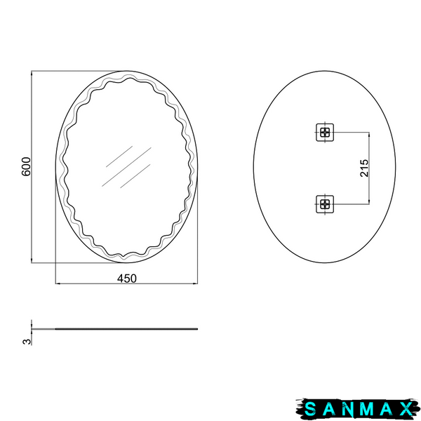 Дзеркало Zerix Fusion MOZ02-450x600 овальне з декором (ZX5630) ZX5630 фото