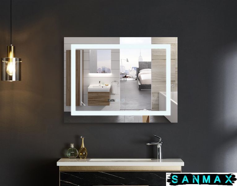 Дзеркало Mixxus Warm MR02-90x70 з Led Touch, Anti-fog, димером, рег. яскравості, годинником (MI6673) MI6673 фото