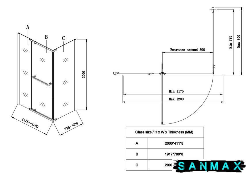 Душова кабіна без піддону Koer SR SC01-120x80x200-TR-01 прозоре скло Easy Clean 8мм, хром (KR5353) KR5353 фото