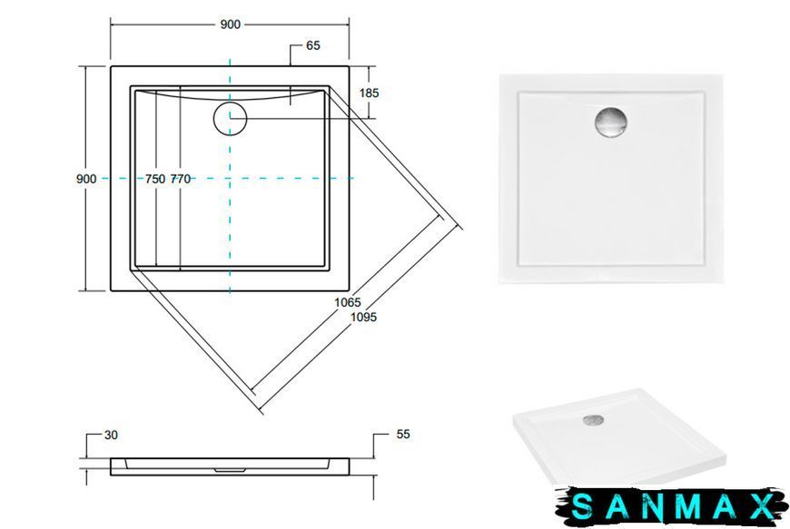Піддон квадратний Besco Aquarius SlimLine 90х90х3/5.5 см BAA-90-K фото