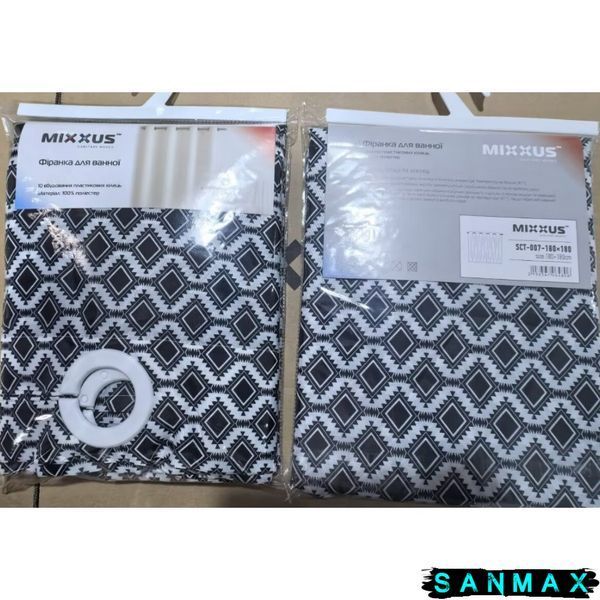 Штора для ванної з поліестеру Mixxus Sct-007-180x180 (Візерунок чорно-білий) (AC0648) AC0648 фото