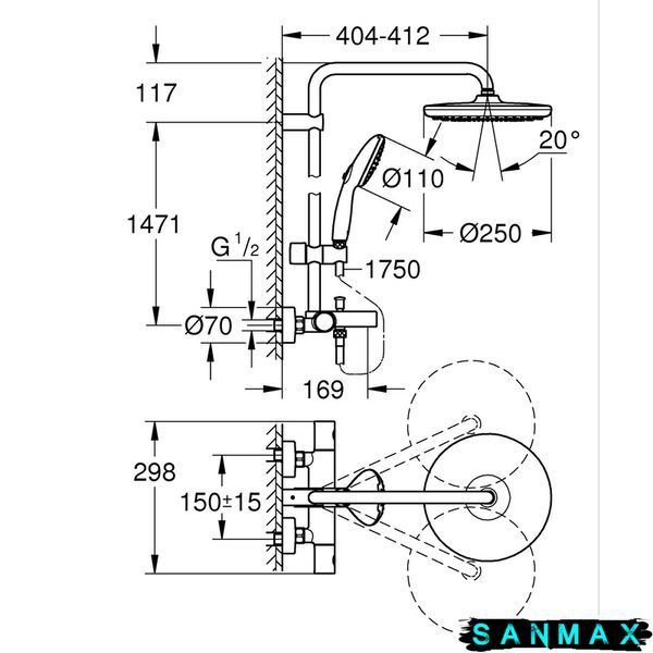 Душова система термостатична Grohe Tempesta System 250 для ванни (26672001) 26672001 фото