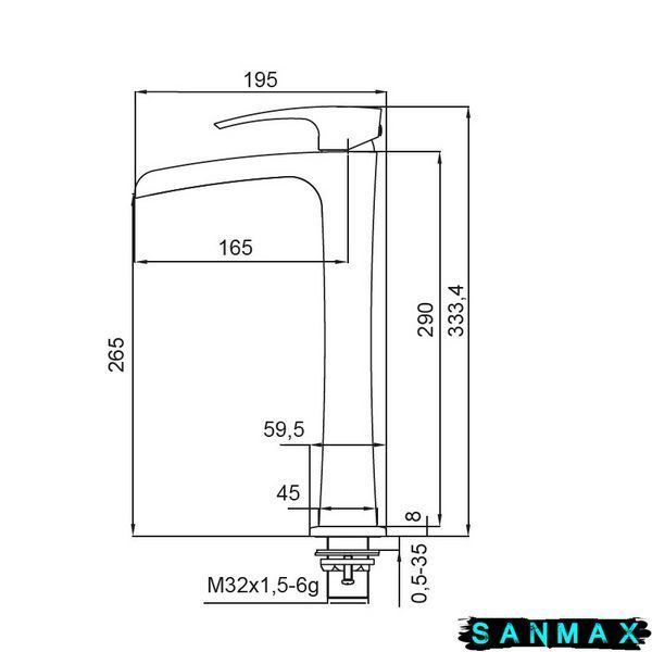 Змішувач для умивальника високий водоспад, чорний Koer KB-15007-05 (KR3449) KR3449 фото