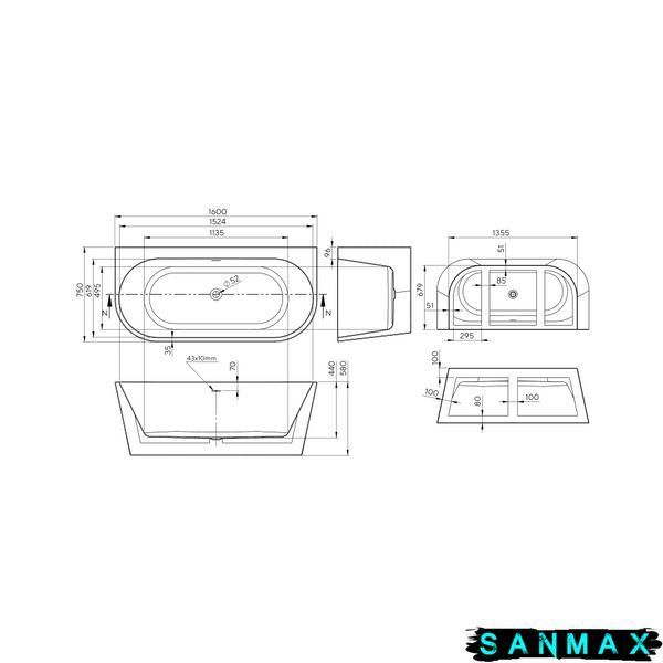 Ванна акрилова суцільнолита пристінна Koller Pool Euforia 1600x750 Білий з сифоном 0268250101 фото