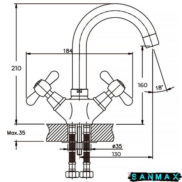 Змішувач для умивальника на гайці Haiba Dominox 274 Хром Кераміка (HB0088) HB0088 фото