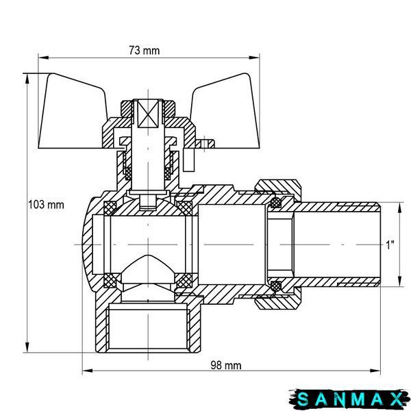 Кран з американкою кутовий 1 Koer KR.228 Червоний метелик (KR0149) KR0149 фото
