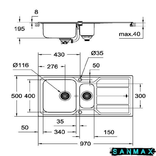 Кухонна мийка K500 Grohe EX-2 Sink (31572SD0) 31572SD0 фото