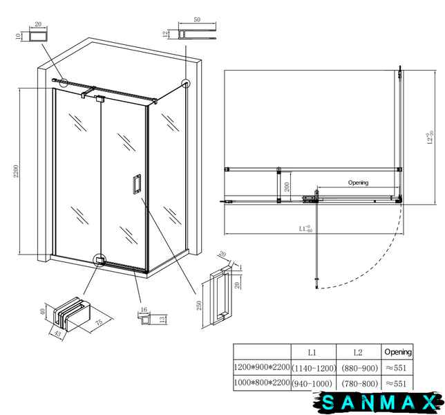 Душова кабіна без піддону Koer SR SC02-100x80x200-TR-01 прозоре скло Easy Clean 8мм, хром (KR5355) KR5355 фото