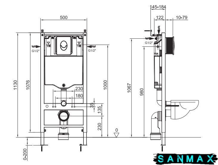 Інсталяція для унітазу пневмо Koer KT-0407 500x126x1150mm без панелі (KR5341) KR5341 фото