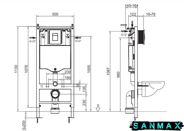 Інсталяція для унітазу пневмо Koer KT-0407 500x126x1150mm без панелі (KR5341) KR5341 фото
