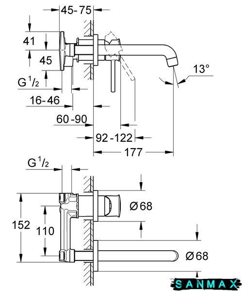 Вбудований змішувач для умивальника Grohe BauClassic (20292000) 20292000 фото