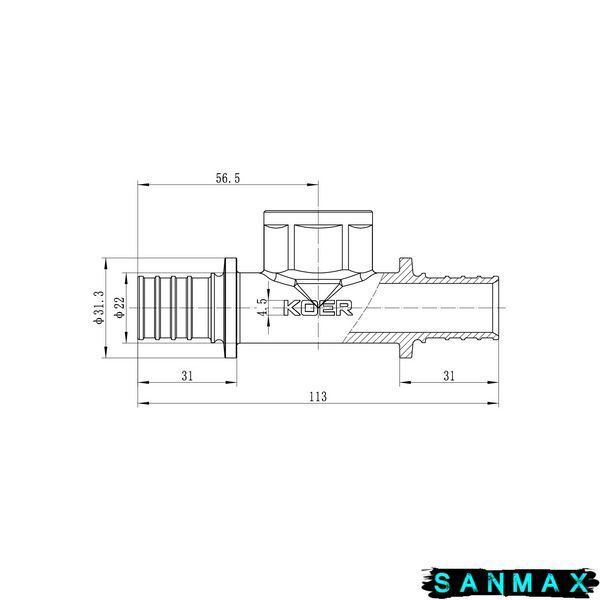 Трійник перехідний з ВР Koer KA.T25-08F-25 - 25(3.5mm) x 3/4"F x 25(3.5mm) (KR4896) KR4896 фото