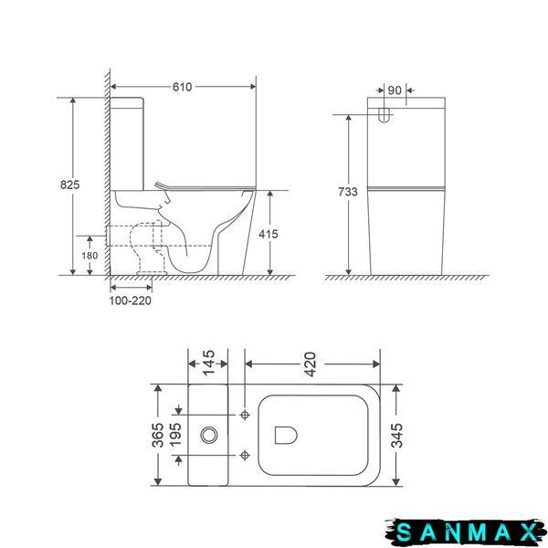 Чаша унітазу-компакту Mixxus Premium Quadro-0401-T1 Bowl 610х365х825 Tornado 1.0 без сидіння (MI8343) MI8343 фото