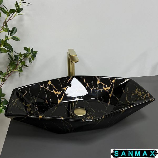 Умивальник накладний Vbi Venezia Мармур Чорний Глянець VBI-012405 фото