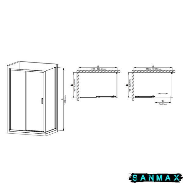 Душова кабіна без піддону Mixxus Premium Diverse SC03-120x80x195-TR Чорний прозоре скло 6мм (MI6868) MI6868 фото