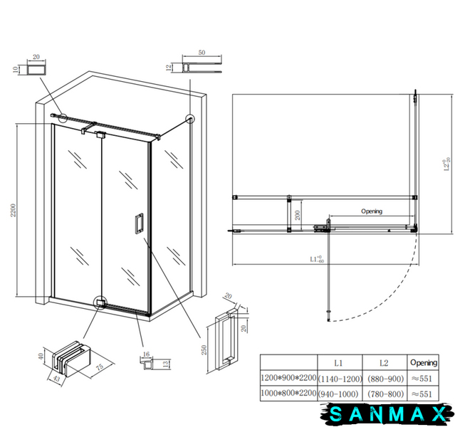 Душова кабіна без піддону Koer SR SC02-120x90x200-TR-01 прозоре скло Easy Clean 8мм, хром (KR5354) KR5354 фото