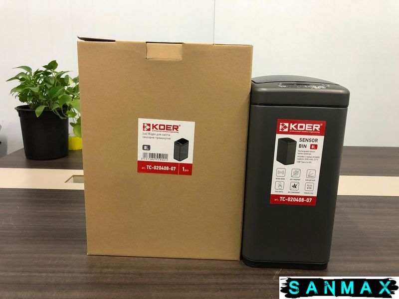 Відро для сміття сенсорне прямокутне Koer TC-020408-07 8 л колір графіт (KR5590) KR5590 фото