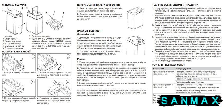 Відро для сміття сенсорне прямокутне Koer TC-020408-07 8 л колір графіт (KR5590) KR5590 фото