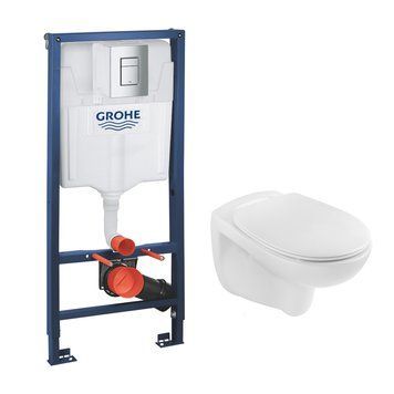 Комплект 4 в 1: Інсталяція Grohe Rapid SL 3 в 1 38772001 + Унітаз безободковий Kroner Oker WHI533536 RIMLESS з сидінням Slim Duroplast / Soft-close / Quick relase KO533536WHIR (38772001KO533536) 38772001KO533536 фото