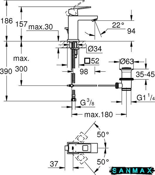 Змішувач для умивальника з дон. клапаном Grohe Eurocube (23127000) 23127000 фото